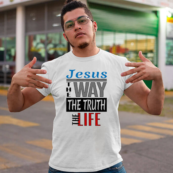 Jesus way truth the life printed round neck t-shirt