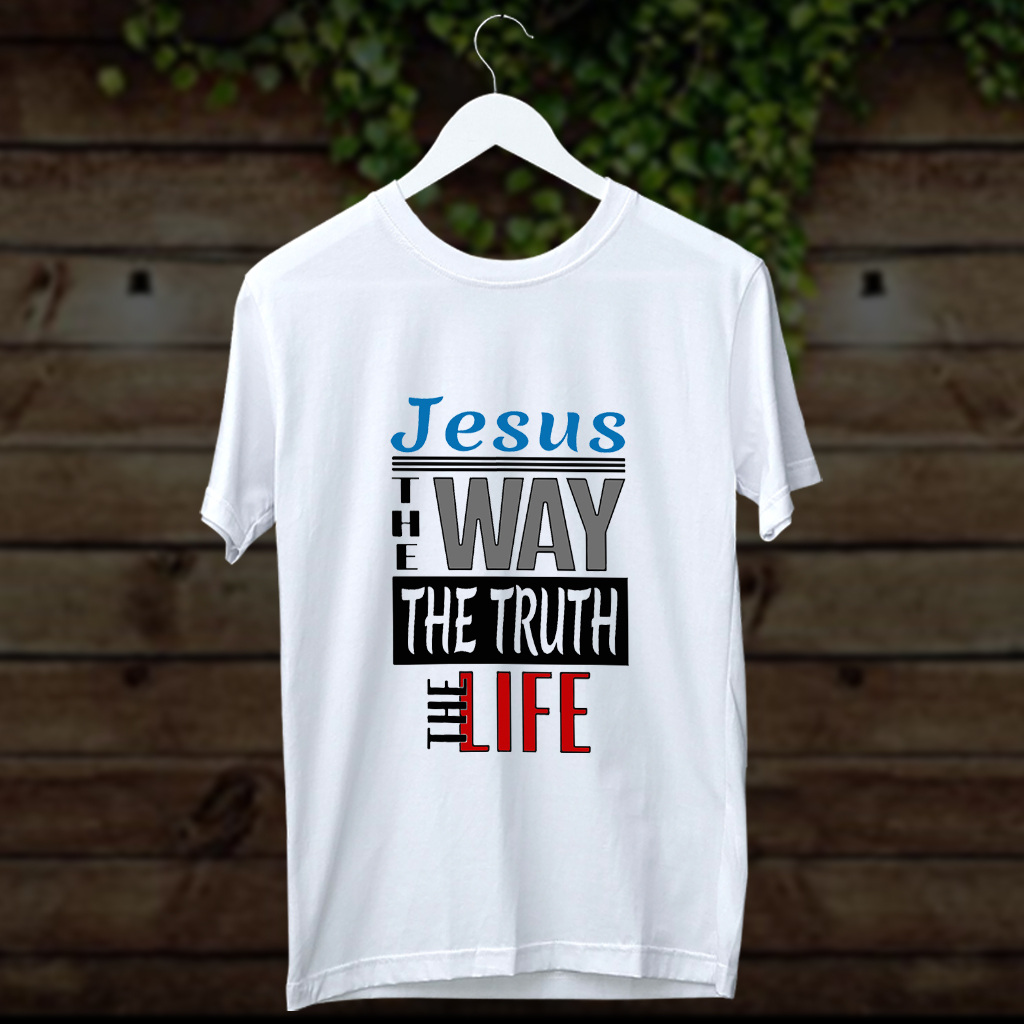 Jesus way truth the life printed round neck white t shirt