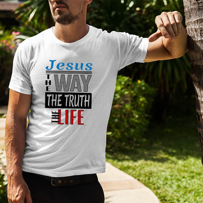Jesus way truth the life printed round neck white t shirt(1)