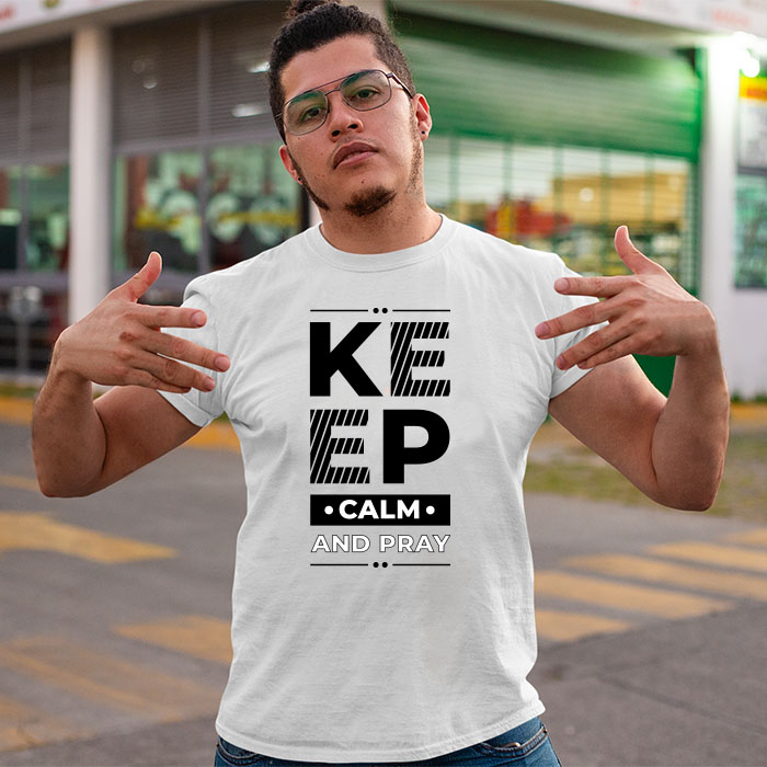 Keep calm quotes printed round neck t shirt for men