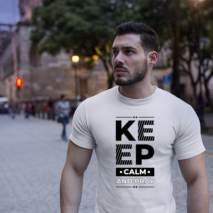 Keep calm quotes printed round neck t shirt online