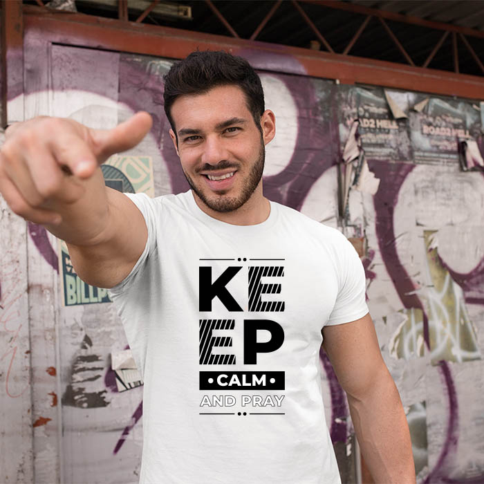 Keep calm quotes printed white round neck t shirt