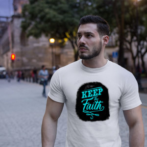 Keep the faith printed round neck white t shirt