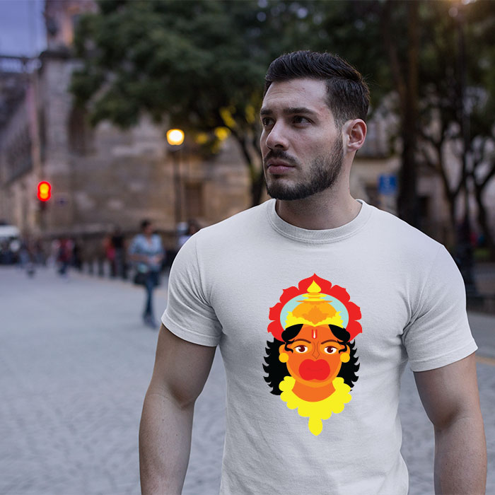 Kesaria hanuman ji image printed long t shirt for men
