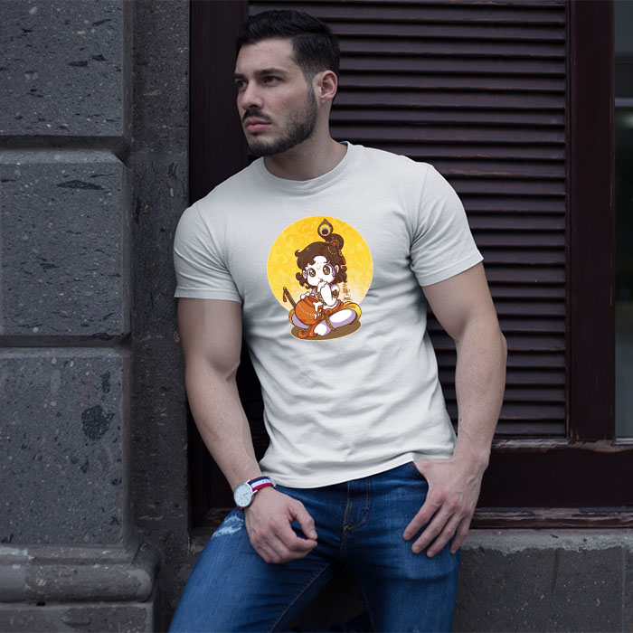 Krishna with makhan image printed round neck t shirt for men