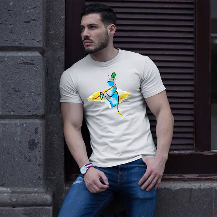 Lord Krishna with flute Best sketch printed long t shirt for men