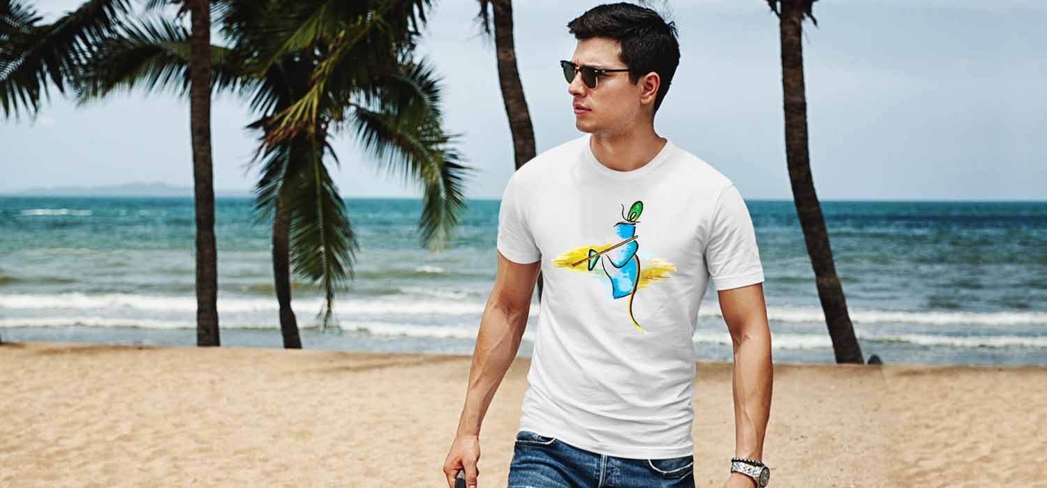 Lord Krishna with flute Best sketch printed t shirt for men
