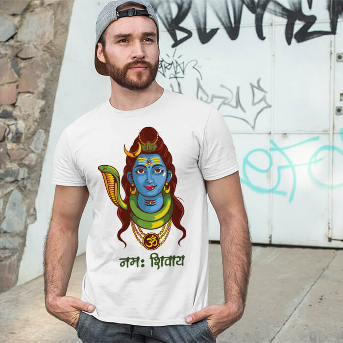 Lord Shiva portrait painting printed round neck white t shirt