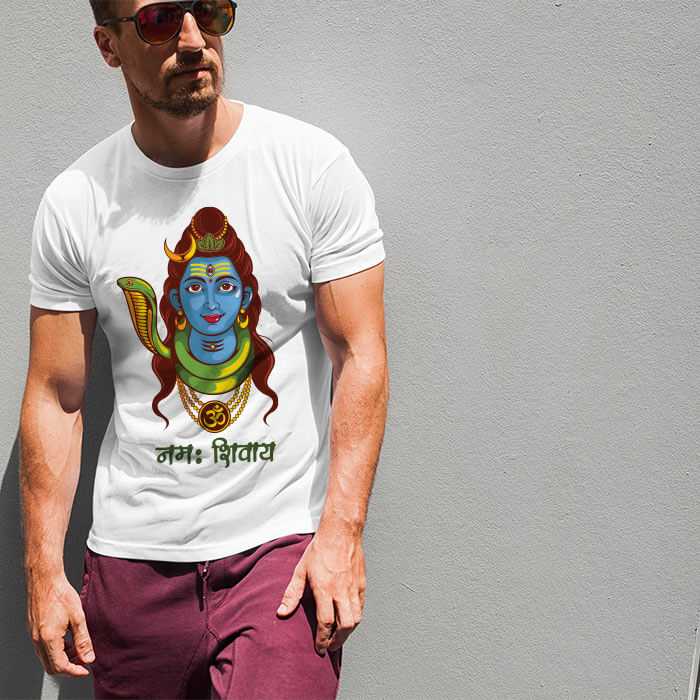 Lord Shiva portrait painting printed white color t shirt