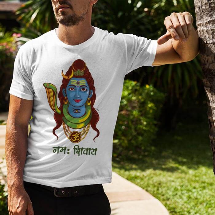 Lord Shiva portrait painting printed white plain t shirt