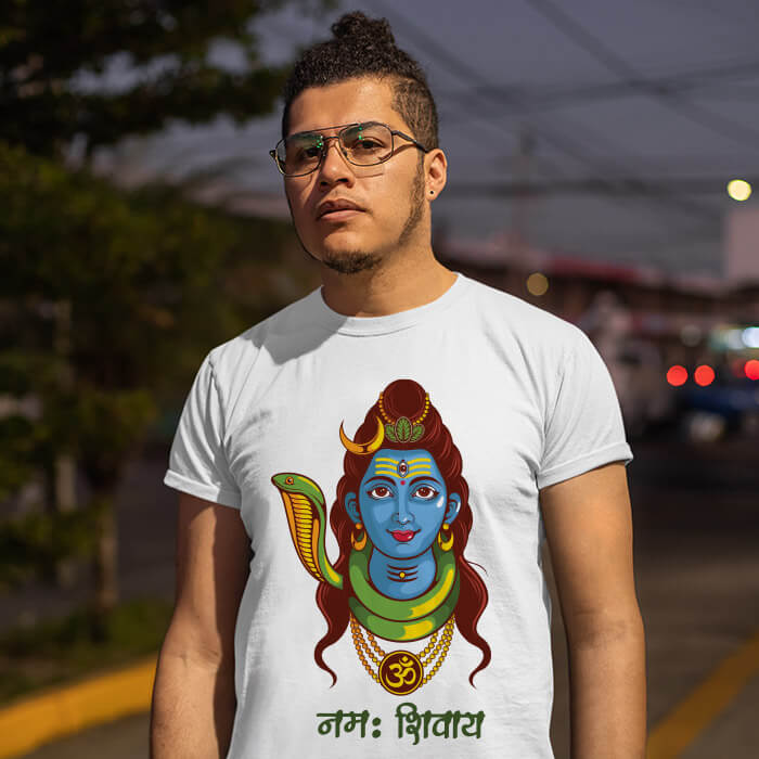 Lord Shiva portrait painting printed white t shirt for men