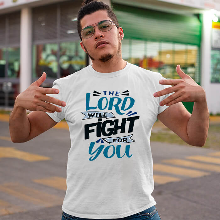 Lord will fight for you quotes printed white round neck t shirt