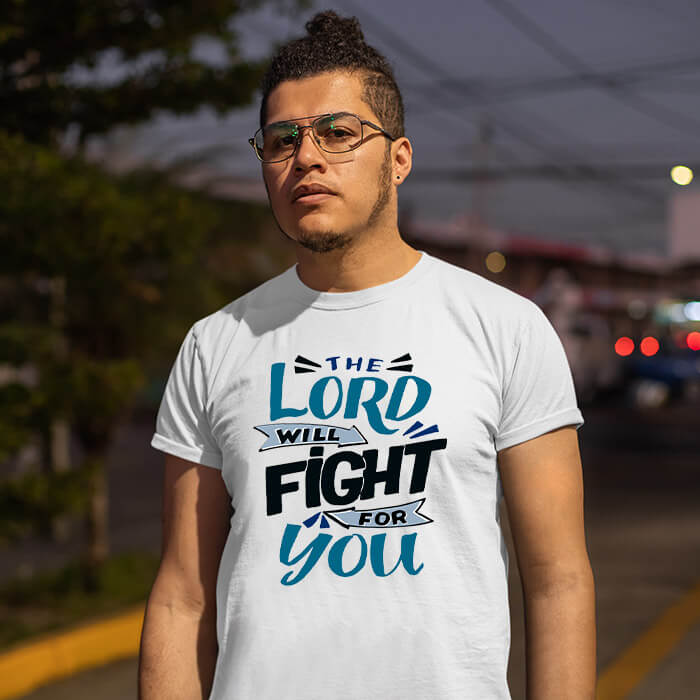 Lord will fight for you quotes printed white t shirt for men