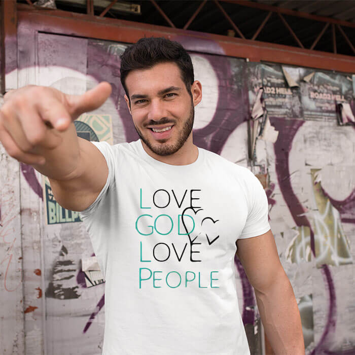 Love god love people printed printed half sleeve t shirt for men