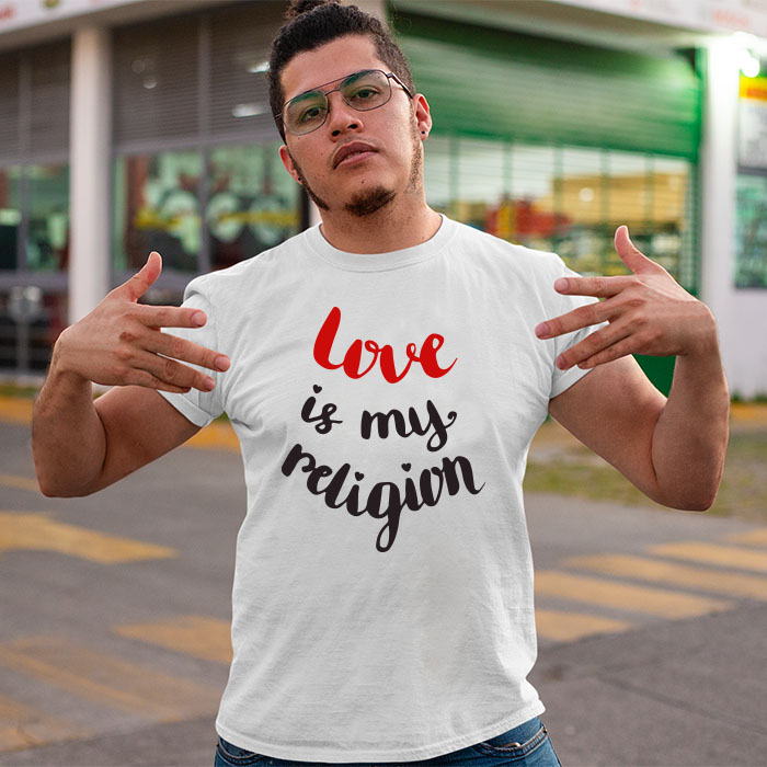 Love is my religion quotes printed round neck t-shirt