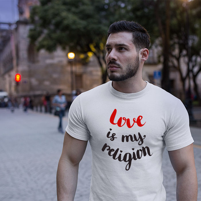 Love is my religion quotes printed round neck white t shirt
