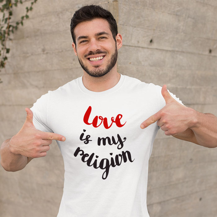 Love is my religion quotes printed white round neck t shirt