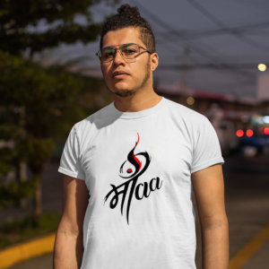 Maa freehand drawing printed round neck t shirt for men