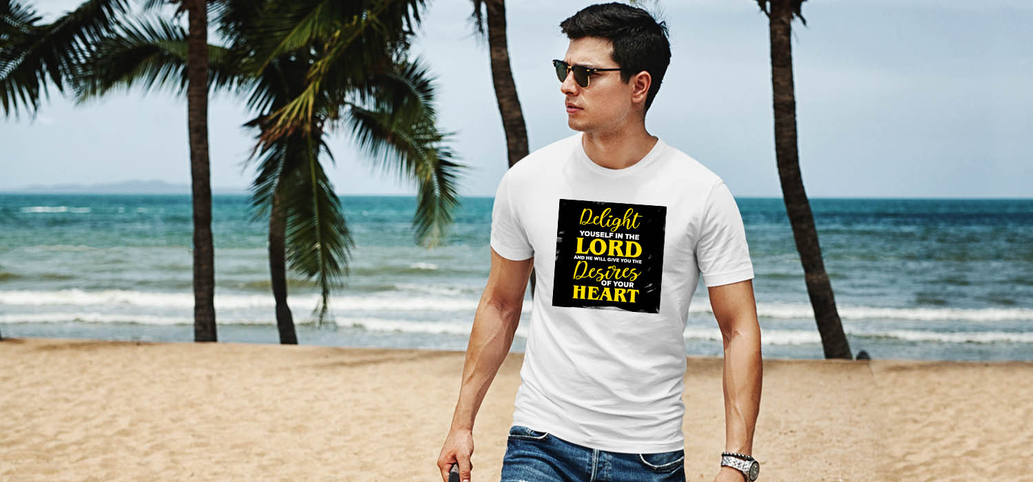 Motivational quotes about god printed round neck t shirt for men