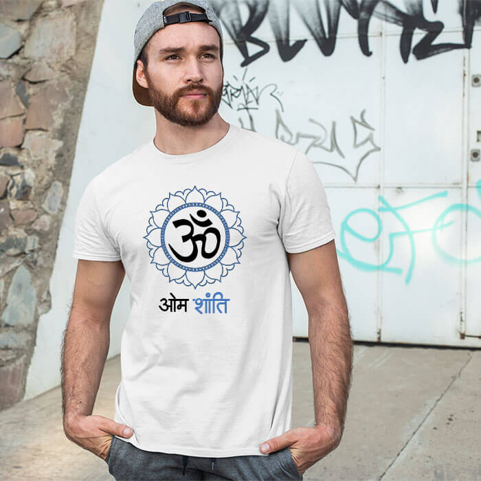 OM shanti design printed white t-shirt for men