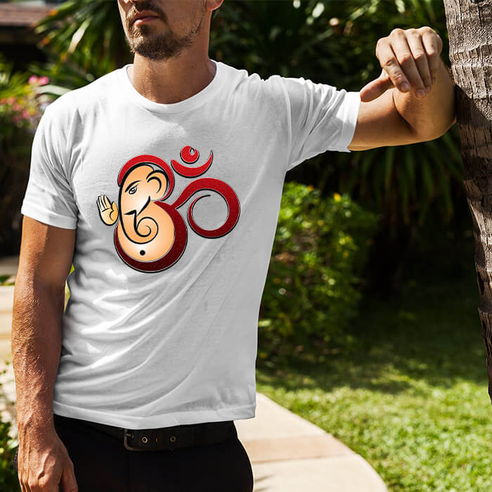OM with Lord Ganesha best design round neck t shirt for men
