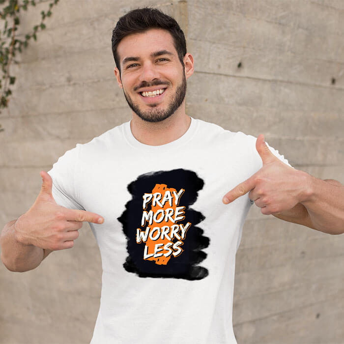 Pray more worry less printed round neck t shirt for men