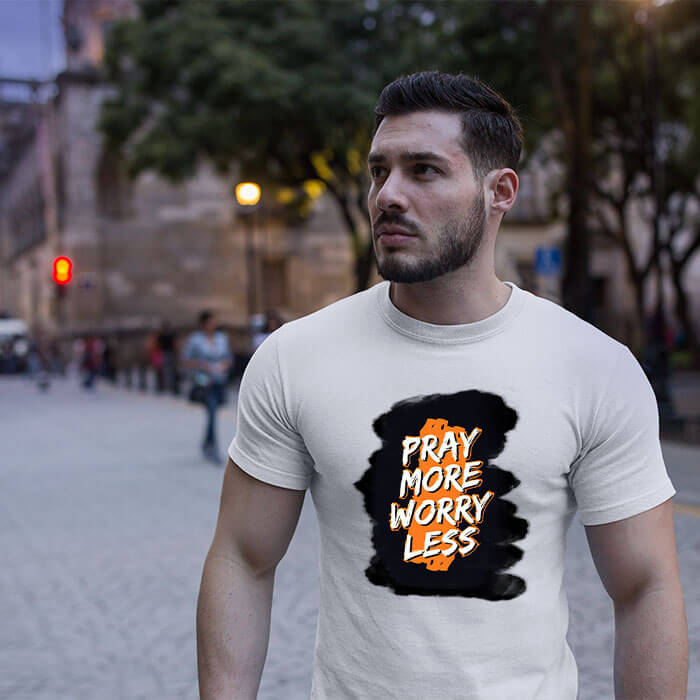 Pray more worry less printed t-shirt for men