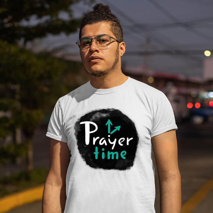 Prayer Time trishul printed white t shirt for men