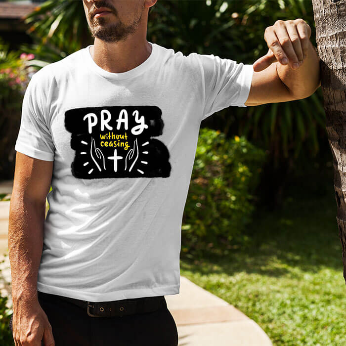 Prayer quotes trishul printed white plain t shirt