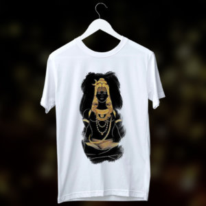 Shiva black background printed round neck white t shirt