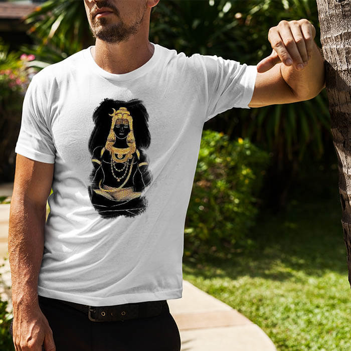 Shiva black background printed round neck white t shirt(1)