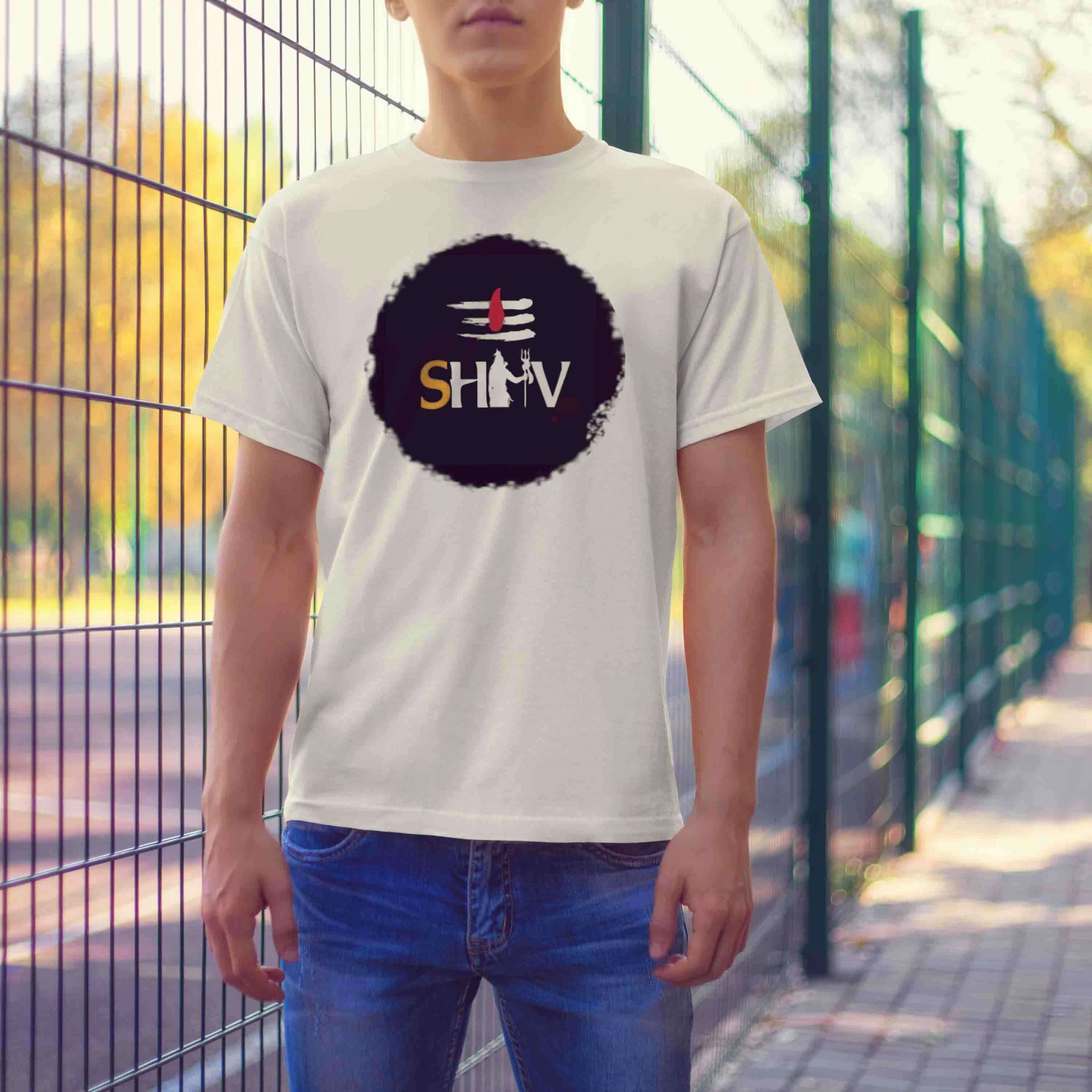 Shiva black background printed white t-shirt
