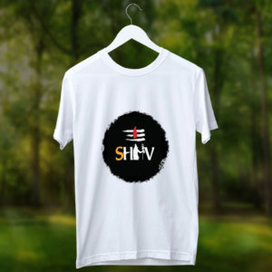 Shiva black background printed white t shirt