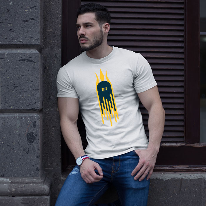 Shivling with trishul painting printed white round neck t shirt