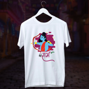 Shree Ram design with cartoon style printed white t shirt