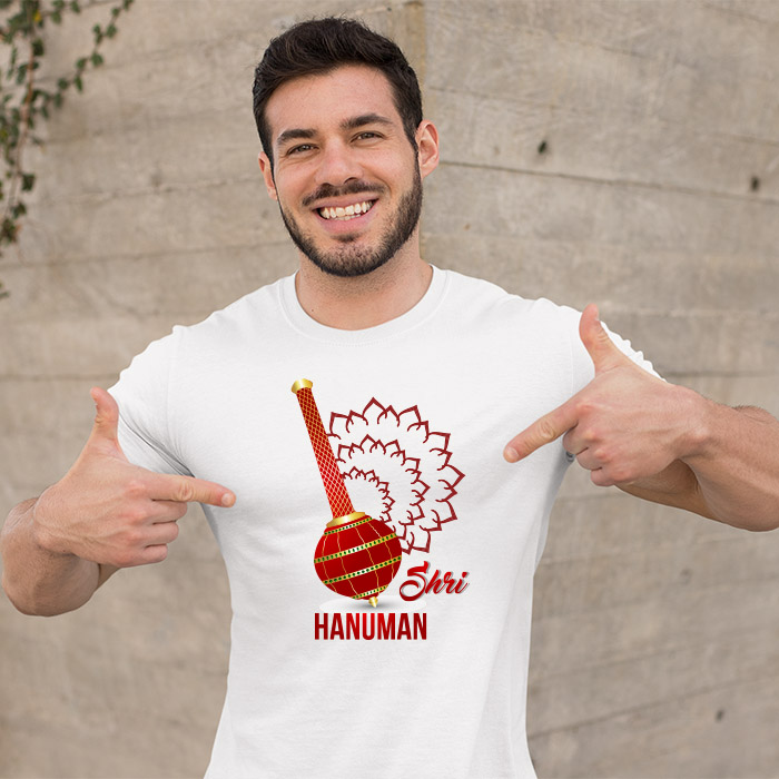 Shree hanuman with gada printed round neck t-shirt