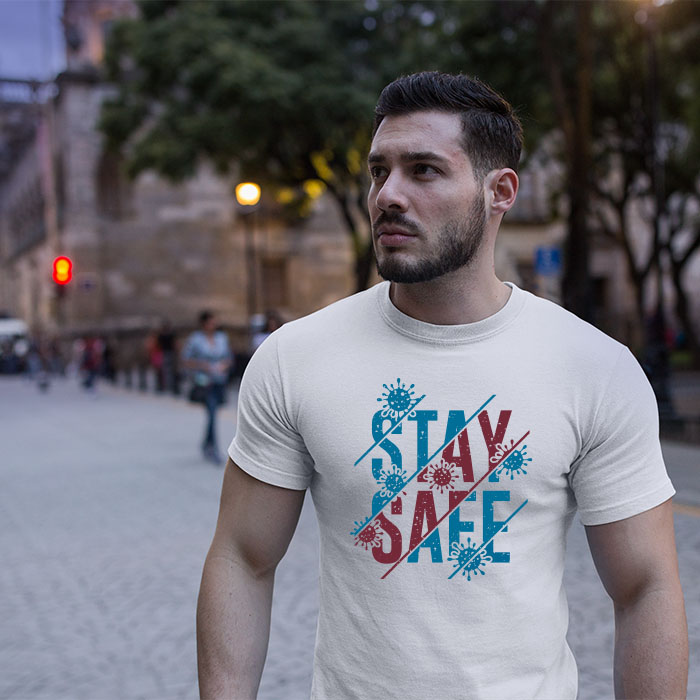 Stay Safe quotes printed round neck t shirt online