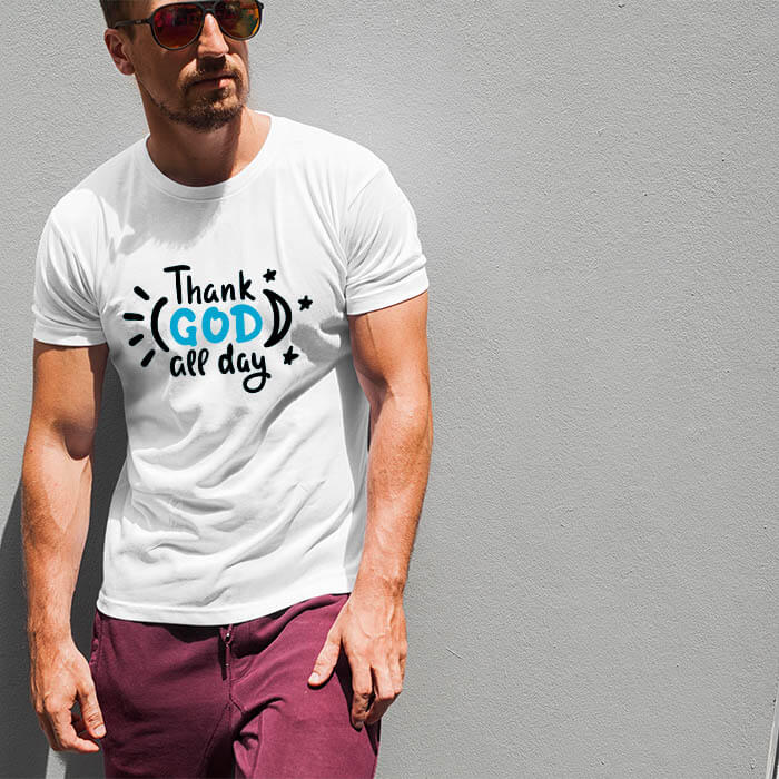 Thank god quotes printed round neck t shirt online