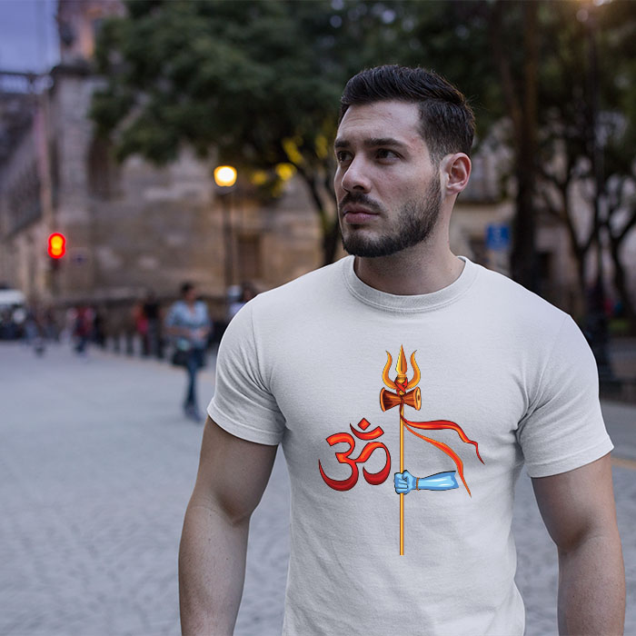 Trishul hold in hand with om printed long t shirt for men