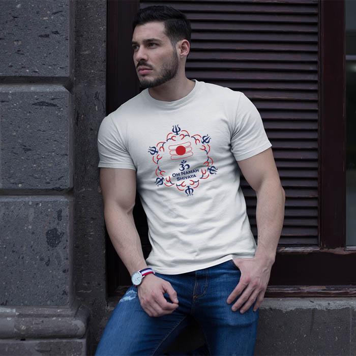 Trishul hold in hand with om printed t-shirt for men