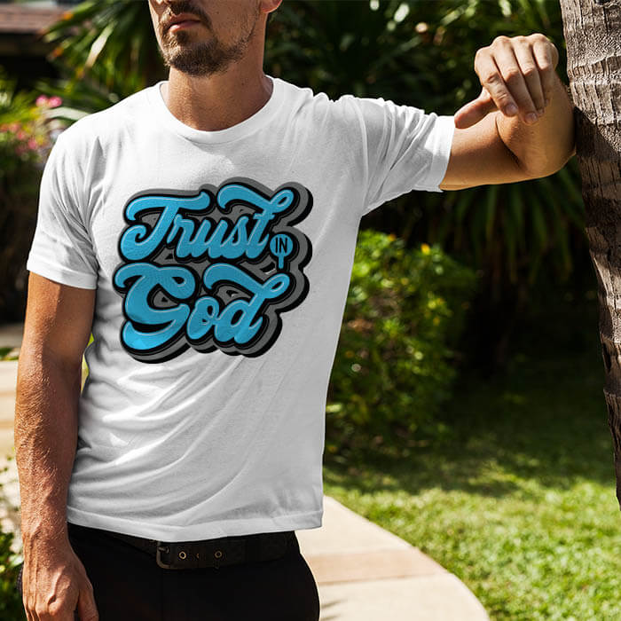 Trust in god quotes printed white plain t shirt