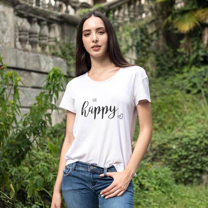 Be Happy Graphic Stylish T Shirt For Women