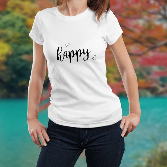 Be Happy Graphic Women_s White Round Neck T-Shirt