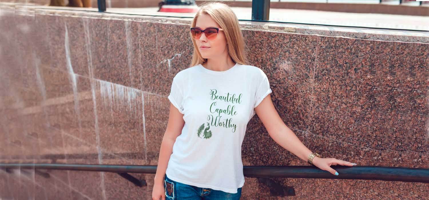 Beautiful Quotes With Peacock Print White T Shirt Women