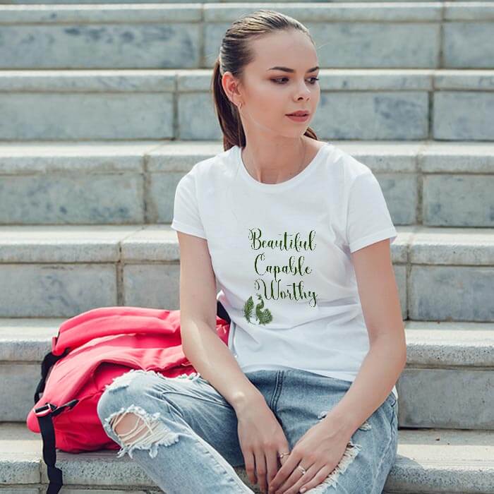 Beautiful Quotes With Peacock Print Women Round Neck White T-Shirt