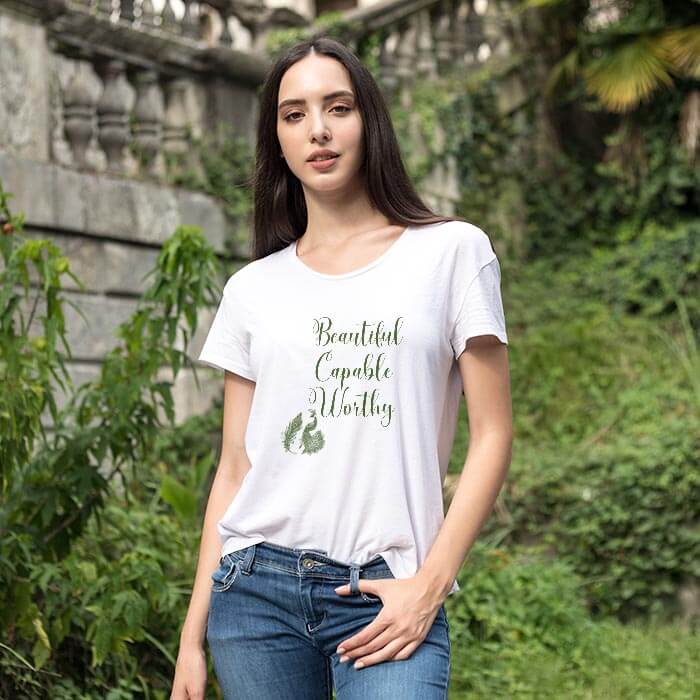 Beautiful Quotes With Peacock Print Women_s Round Neck T-Shirt