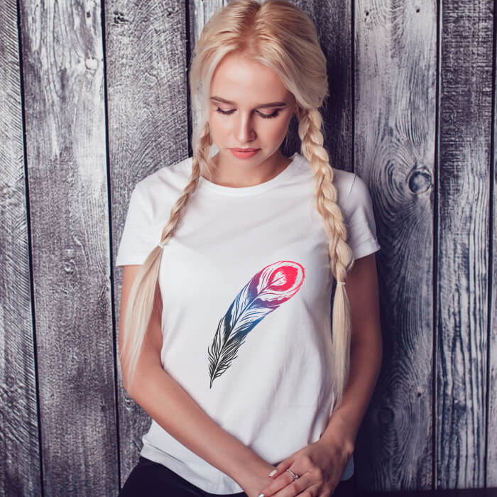Colorful Peacock Feather Print T Shirt For Women Online