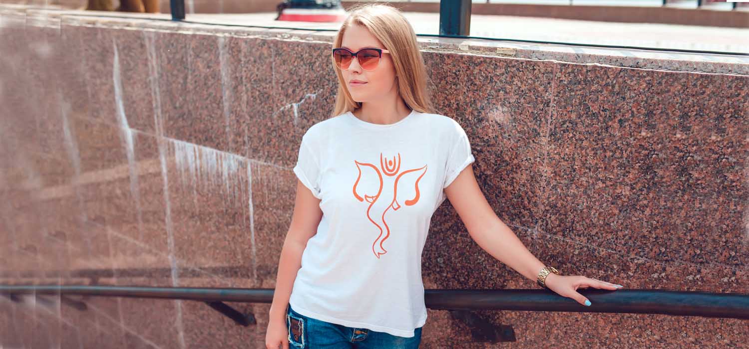 Designer Orange Ganesha Printed Women White T Shirt