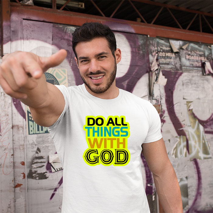 Do all things with god printed t shirt for men