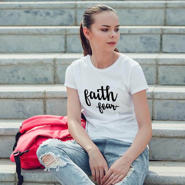Faith Fancy Text Graphic Printed Women Round Neck White T-Shirt